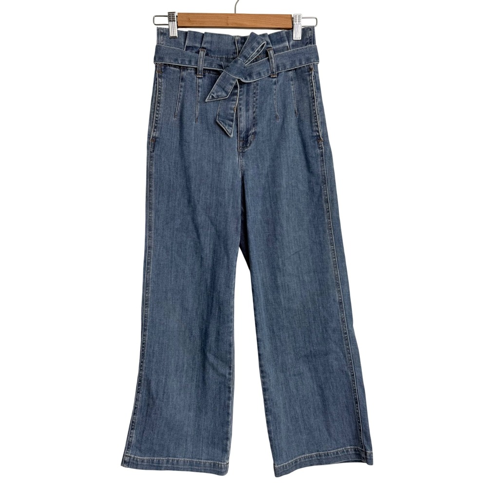 Madewell Paperbag Waist Wide Leg Jeans Medium Wash Blue Denim Tie Belt Size 24
